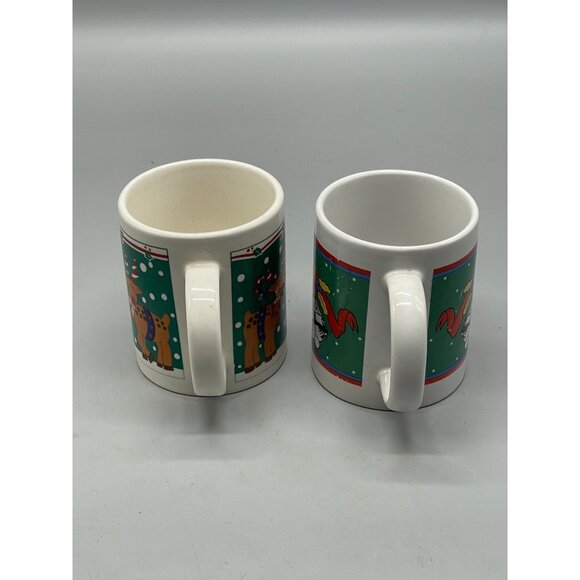 Christmas coffee hot chocolate mugs set of 2 one with reindeer brown green READ - Picture 5 of 6